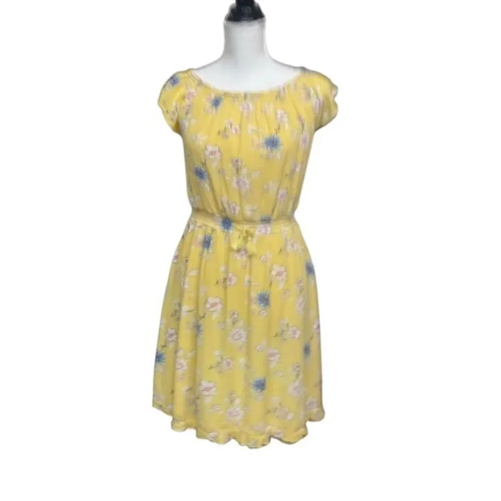 Justice Girls Yellow Floral Flutter Sleeve Dress size 16